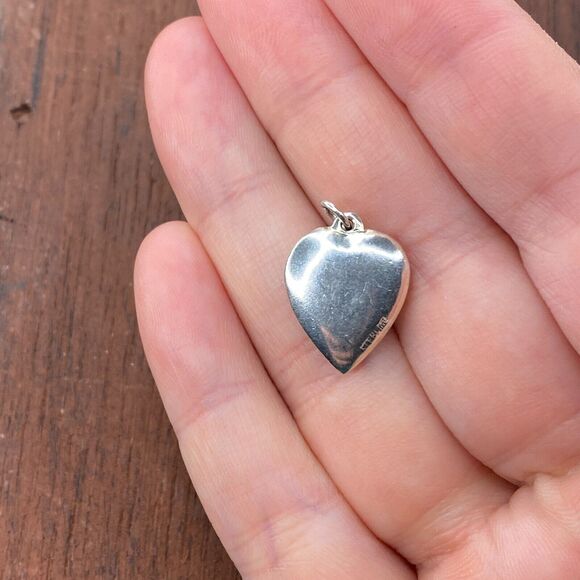 Vintage 925 Sterling Silver Red Enamel Forget Me Not Puffy Heart Bracelet Charm - Picture 2 of 3